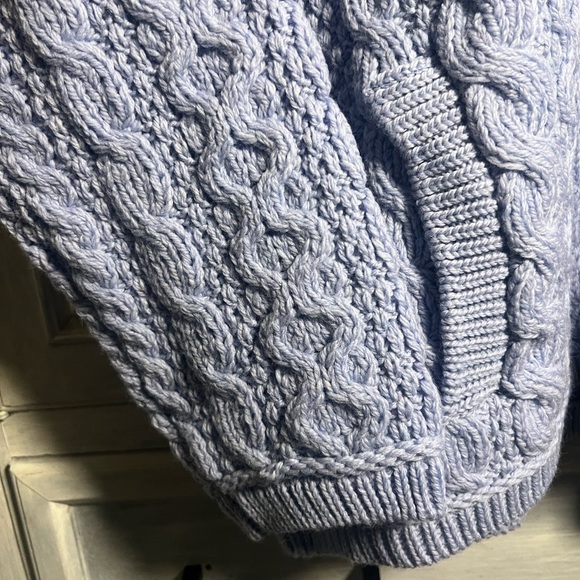 Aran‎ Crafts Ireland Powder Blue Full Zip Cableknit Chunky Sweater Cozy - Picture 4 of 10